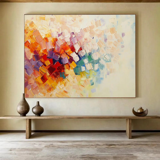 “Colorful Cubist Blooms” - Multicolor, Cubist - style Flower, Palette Knife Textured Painting HB1116