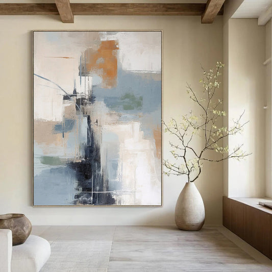 Relaxingly Striking Hand - Painted Textured Abstract Mural for Waiting Room & Lounge Area DKH1254