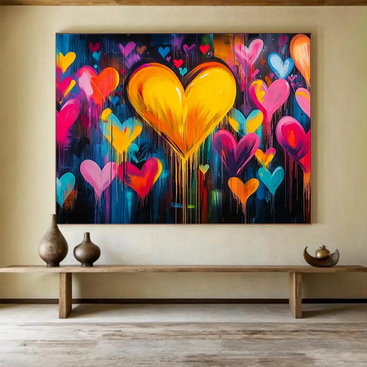 “Dripping Hearts of Love” - Multicolor, Hearts, Dripping Paint Painting On Canvas HB0744
