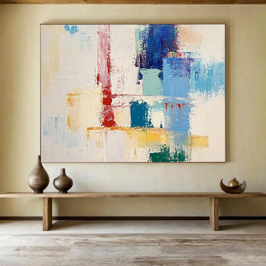 “Colorful Geometric Abstract” - Colorful Palette, Geometric Abstraction Painting On Canvas HB0874