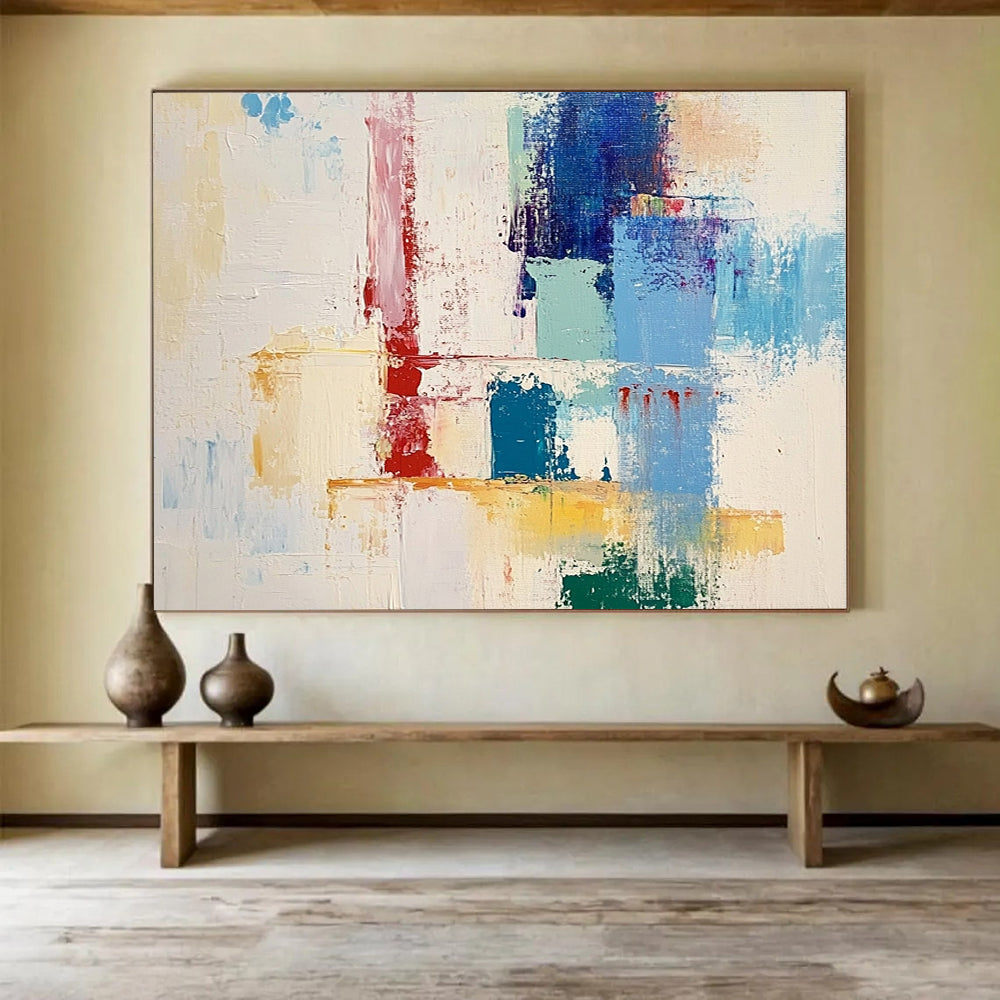 “Colorful Geometric Abstract” - Colorful Palette, Geometric Abstraction Painting On Canvas HB0874