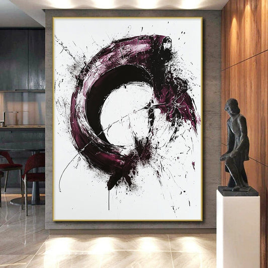 White, Black, Purple with Expressive Swirls "Passionate Motion" Abstract Painting On Canvas HB019
