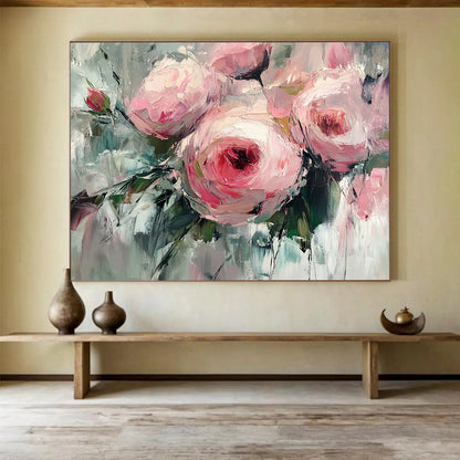 Pink Flowers with Impasto Texture - Expressive Floral Painting On Canvas HB0435