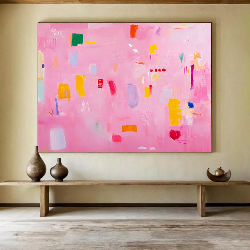 “Playful Pink Abstract Shapes” - Pink, Colorful Shapes, Abstract Painting On Canvas HB0691