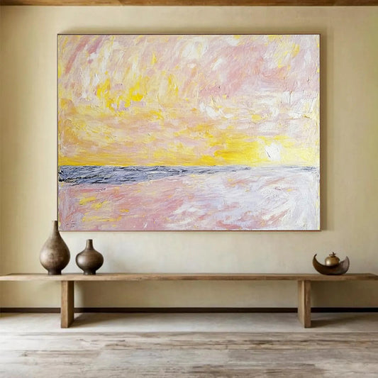 “Pastel Sunrise Beach” - Pink, Yellow, Purple, Abstract Dawn - Impressionist Acrylic Painting HB1509