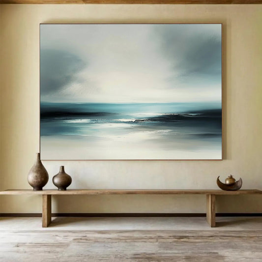 “Minimalist Sea Horizon” - Gray, Blue, White - Softly Blended Sea and Sky - Acrylic Painting HB1308