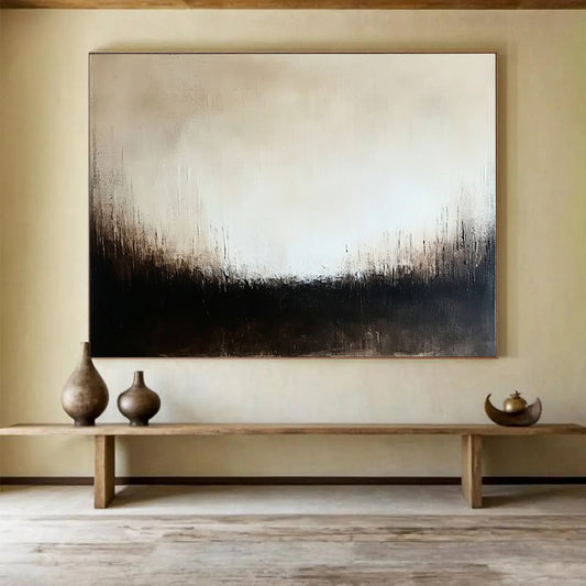 “Monochrome Textured Abstract” - Beige, Black, Subtle Textures, Minimalist Painting On Canvas HB0902