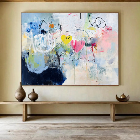 “Abstract Hearts and Shapes in Soft Hues” - Expressive Abstract Painting On Canvas HB0517