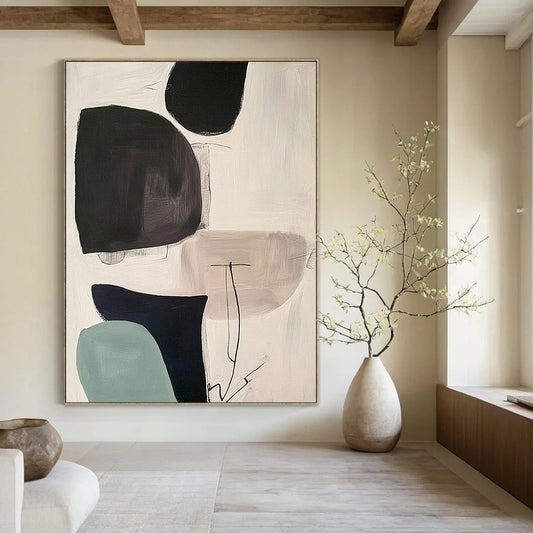 Contemporary hand-painted abstract artwork featuring vibrant colors and dynamic shapes perfect for modern interior decoration. DLZ1779