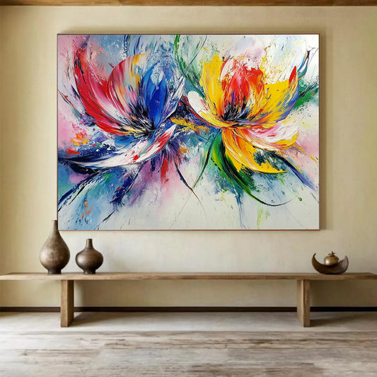 “Colorful Floral Burst” - Red, Blue, Yellow, Abstract Flowers - Fauvist Acrylic Painting HB1512