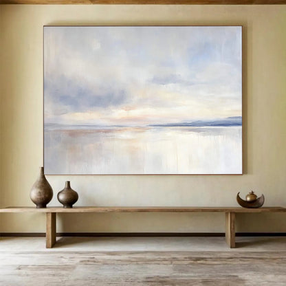“Pastel Sky Reflection” - Blue, Pink, White, Gentle Skies and Water Painting On Canvas HB0935