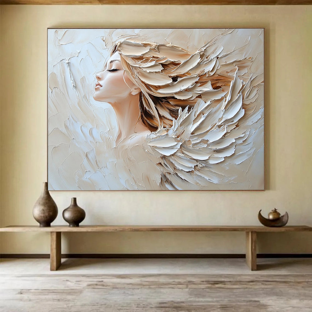 “Angelic Textured Portrait” - Soft Tones, Angelic Figure, Impasto Portrait Painting On Canvas HB0997