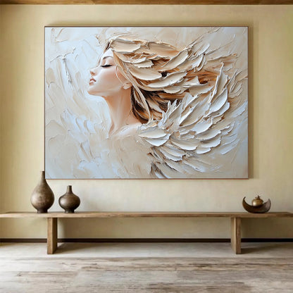 “Angelic Textured Portrait” - Soft Tones, Angelic Figure, Impasto Portrait Painting On Canvas HB0997