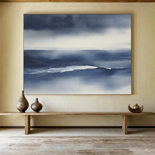 “Moody Sea Watercolor” - Blue, Gray, White - Minimalist Sea Watercolor - Watercolor Painting HB1331