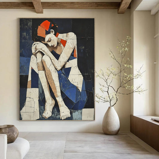 Contemporary hand-painted abstract art featuring serene ocean waves, distant beach, seagulls in flight, and dreamy sunset hues in light purple tones. DLZ1704