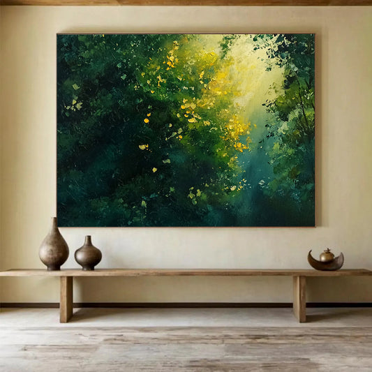 “Sunlight Through Forest” - Greens, Yellows, Golds, Forest Scene - Impressionist Oil Painting HB1575