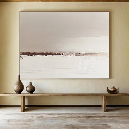 “Subtle Earth - Tone Divide” - Soft beige, brown, white, Minimalist Abstract Painting On Canvas HB0610