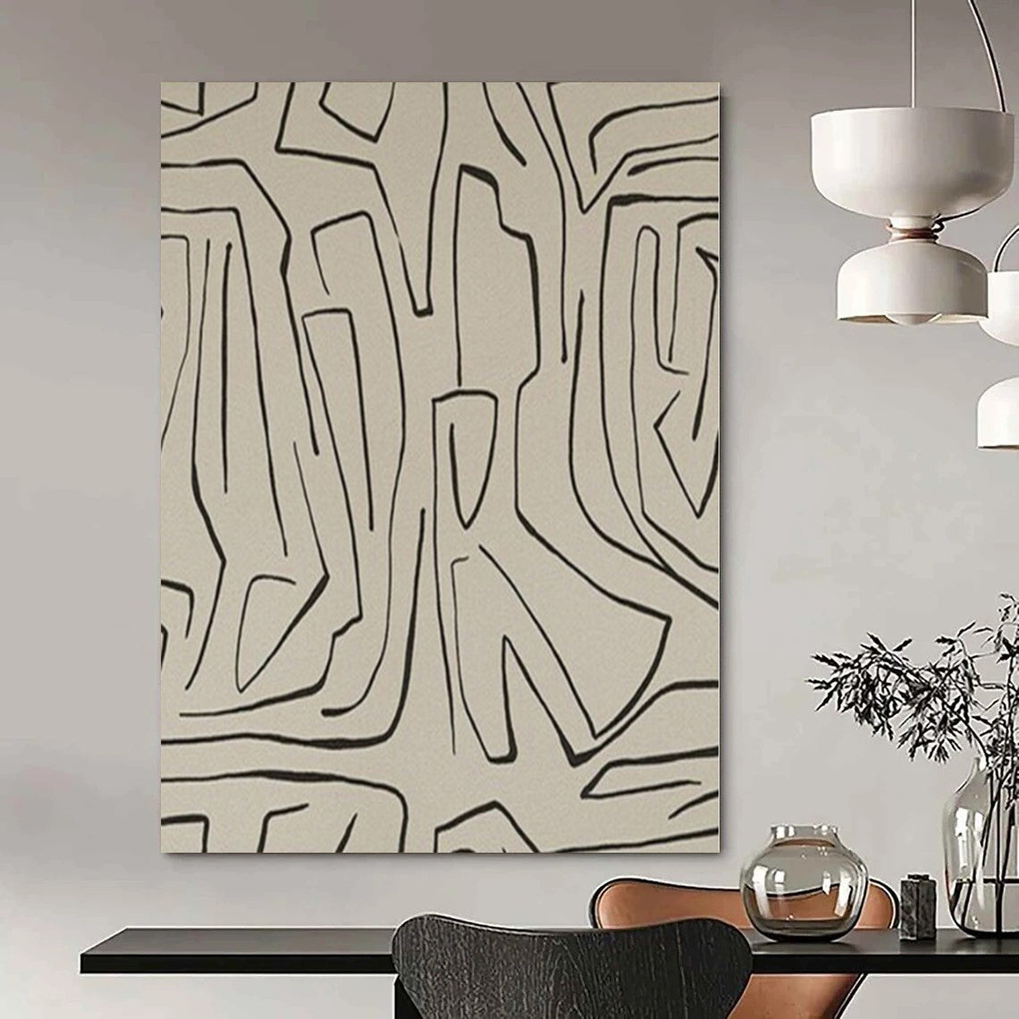 Immersive Hand-Painted Contemporary Abstract Mural for Living Room Open Walls