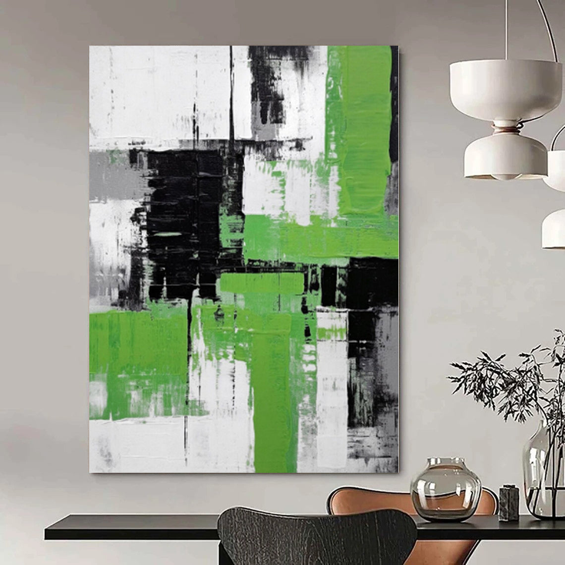 Grand Abstract Painting for Indoor Green Wall Spaces - Made to Order Acrylic on Linen