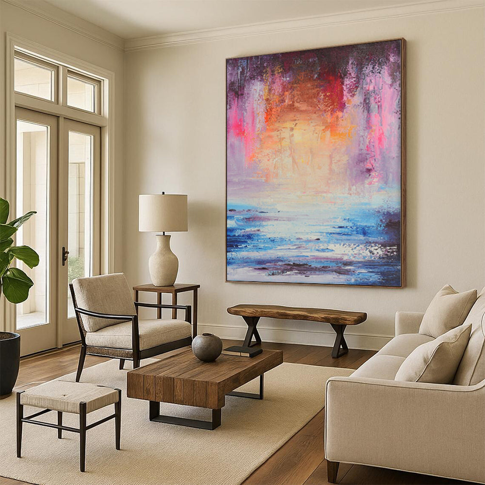 Immense Abstract Japanese Garden - Hand-Painted Gouache for Tea Ceremony Rooms