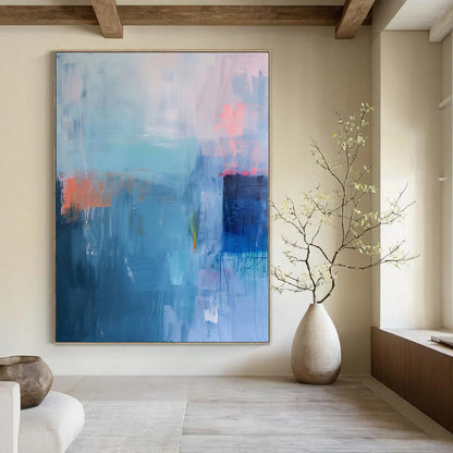 Huge Hand-Painted Contemporary Abstract Canvas for Dining Room Above Buffet Servers