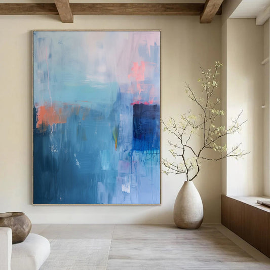 Huge Hand-Painted Contemporary Abstract Canvas for Dining Room Above Buffet Servers