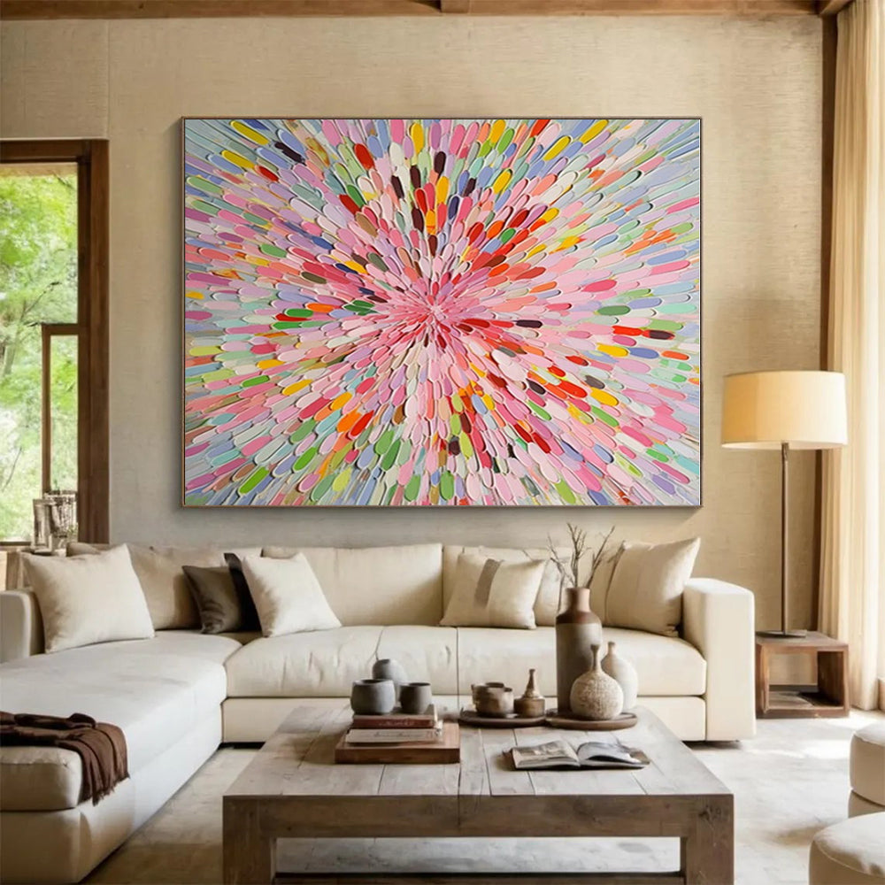 Oversized Hand-Painted Abstract Canvas for Living Room Media Wall