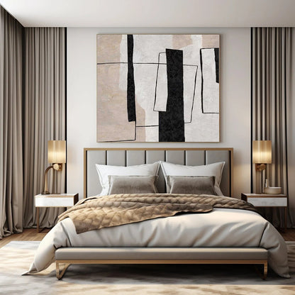 Warm Hand-Painted Abstract Wall Art for Living Room Behind Armchairs