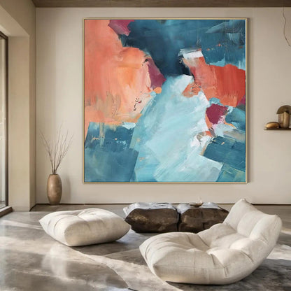 Oversized Abstract Wall Art for Indoor Basketball Courts - Custom Mixed Media on Canvas