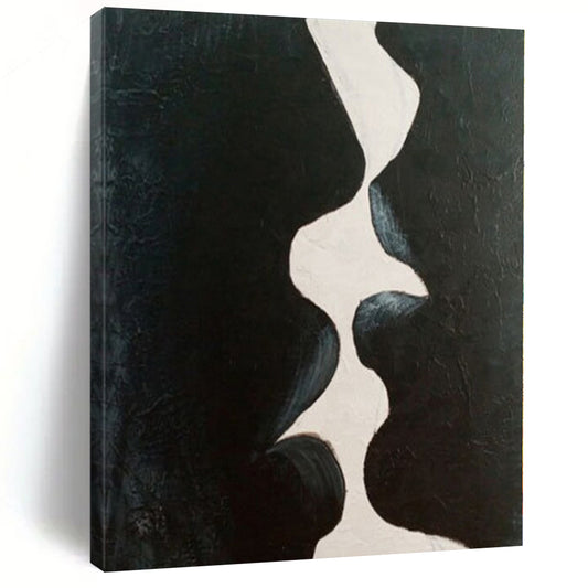 Minimalist Monochrome Hand-Painted Abstract Canvas for Dining Rooms