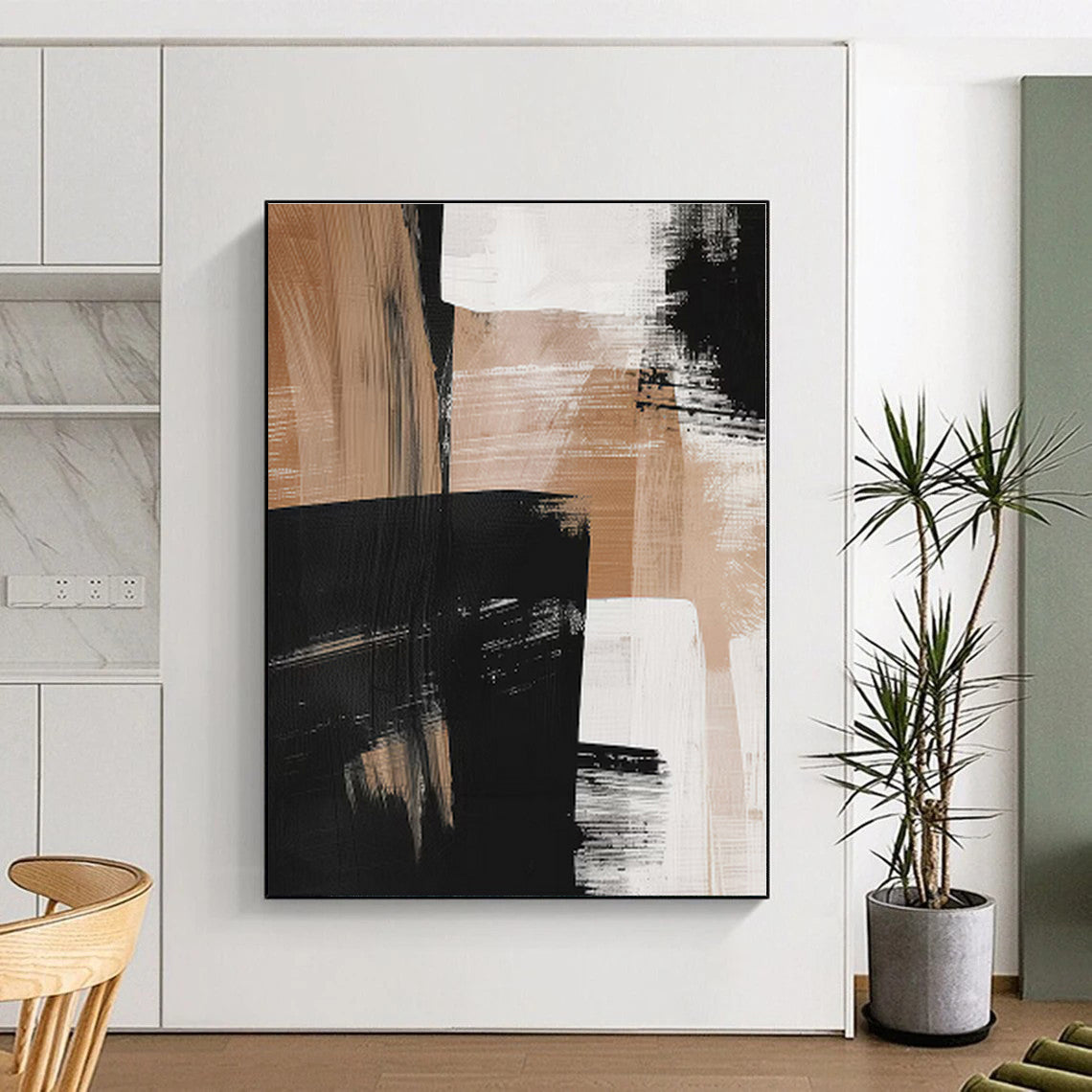 Gigantic Custom Abstract Canvas for Family Room Mantel Feature Wall