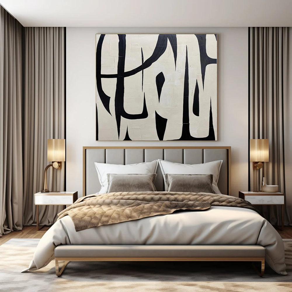 Oversized Hand-Painted Modern Abstract Mural for Living Room Behind Sectional Dividers