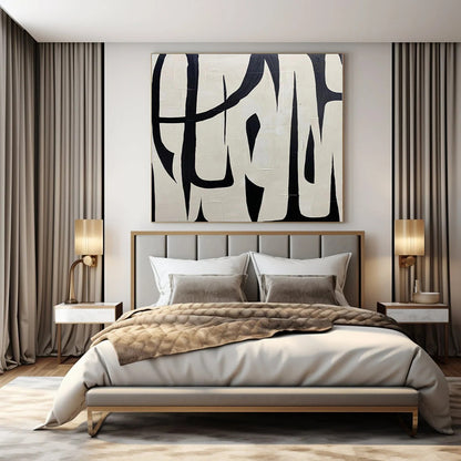 Oversized Hand-Painted Modern Abstract Mural for Living Room Behind Sectional Dividers
