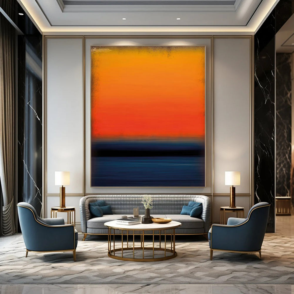 Oversized Hand-Painted Modern Abstract Mural for Dining Room Behind Bar Carts