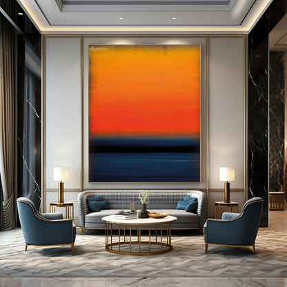Oversized Hand-Painted Modern Abstract Mural for Dining Room Behind Bar Carts