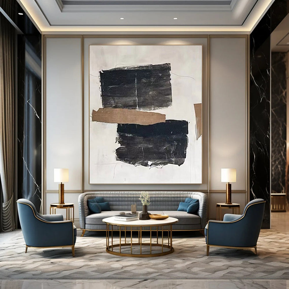 Cozy Hand-Painted Abstract Mural for Living Room Dining Nooks