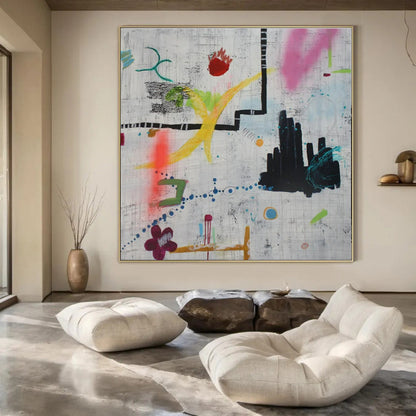 Large-Scale Hand-Painted Abstract Mural for Living Room & Hotel Outdoor Terraces