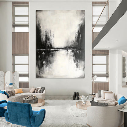 Contemporary abstract painting featuring tranquil reflections on water with muted tones and soft edges creating a serene atmosphere. DLZ0308