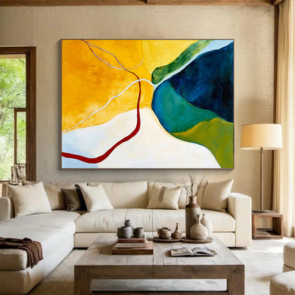 Yellow, Green, Blue with Curved Lines - “Vibrant Pathways” Painting On Canvas HB1448