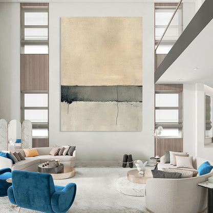 Contemporary hand-painted abstract art featuring the serene intersection of concrete and sand in neutral tones and subtle textural variations. DLZ1357