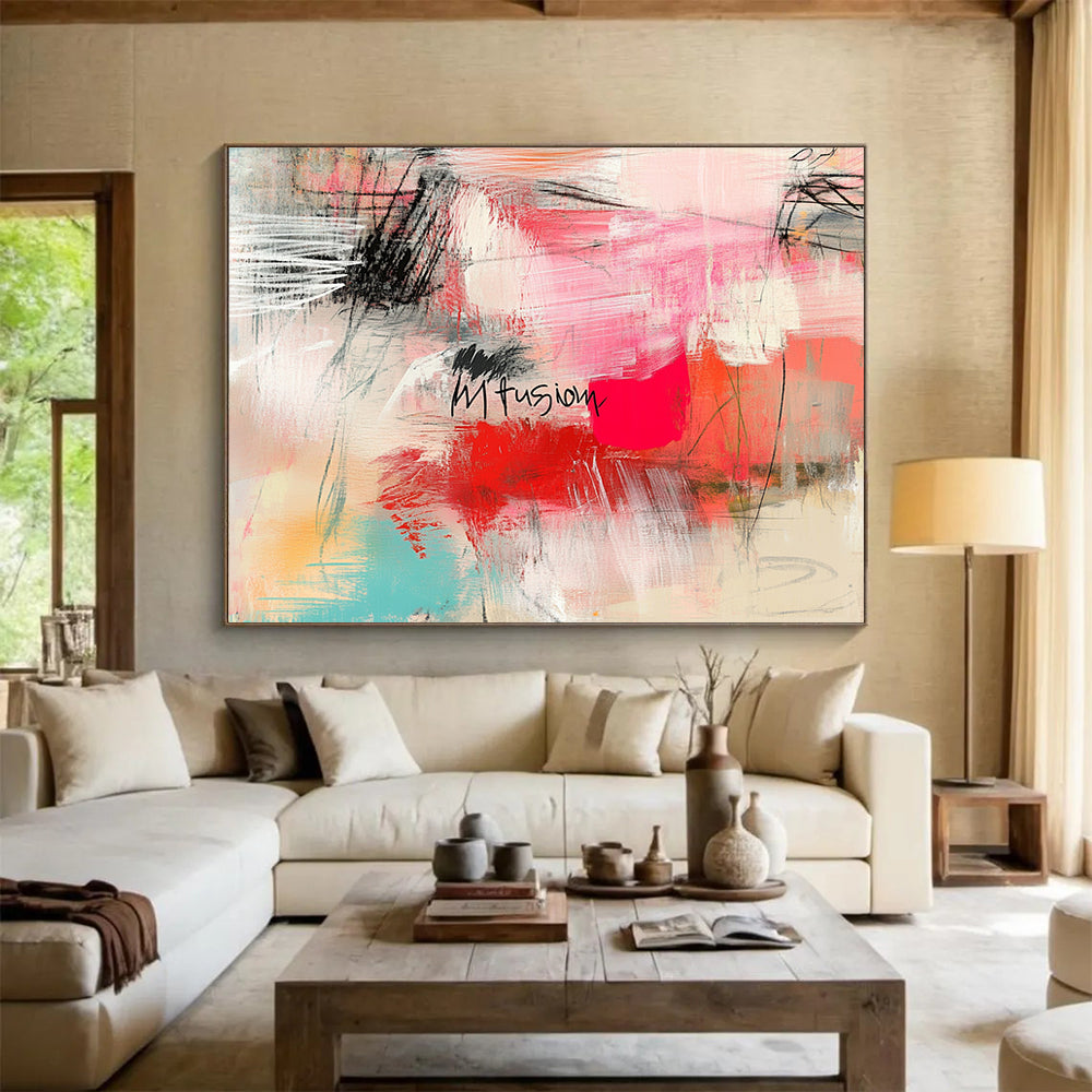 Colorful Abstract 'Mfusion' - Mixed - Media Expressive Painting On Canvas HB0472