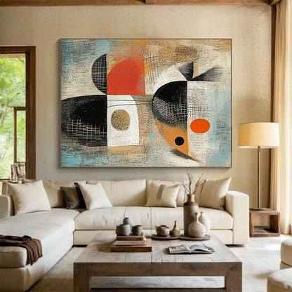 Abstract Geometric Shapes in Earth Tones - “Warm Geometric Tapestry” Painting On Canvas HB209