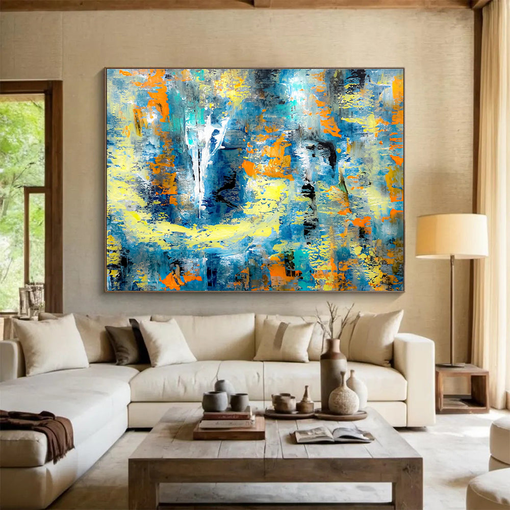Dramatic Large Abstract Canvas with Intense Textured Impacts for Dining Room & Entryway DKH924