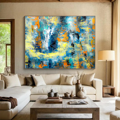 Dramatic Large Abstract Canvas with Intense Textured Impacts for Dining Room & Entryway DKH924