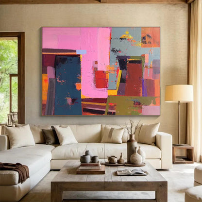 Pink - Blue - Green Color Block Abstract - Vibrant Bedroom Accent DLZ003
