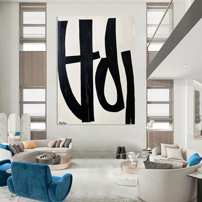 Contemporary abstract art featuring bold black and white letters forming "Horton" on a light cream background with minimalist design and clean geometric shapes. DLZ0749