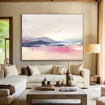 “Pastel Mountainscape” - Pink, Purple, Blue, Softly Painted Hills and Sky Painting On Canvas HB0940