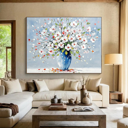 “Colorful Floral Vase” - White, Pink, Red, Green, Blue, Floral Bouquet in a Vase - Impasto Oil Painting HB1782