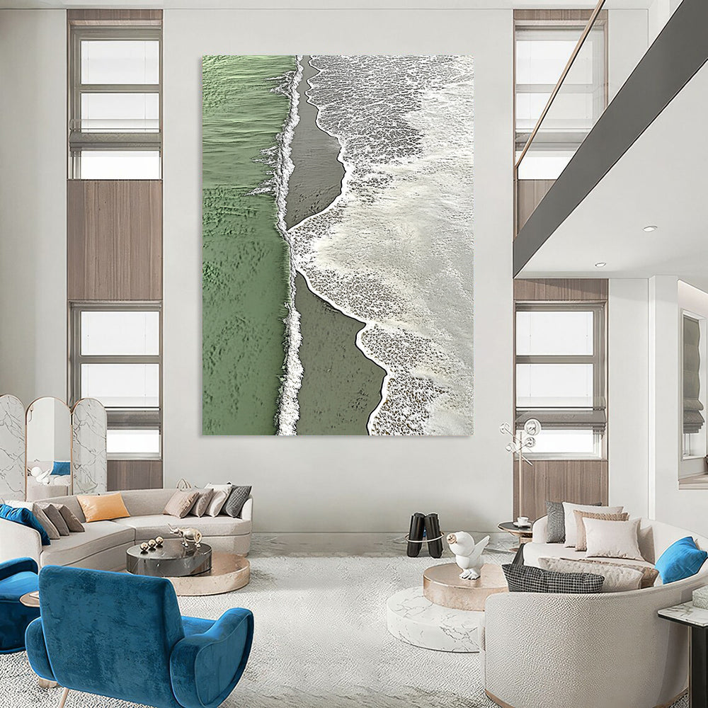 Contemporary large abstract painting depicting coastal harmony with vibrant waves and intricate patterns reflecting nature's serene beauty. DLZ1436