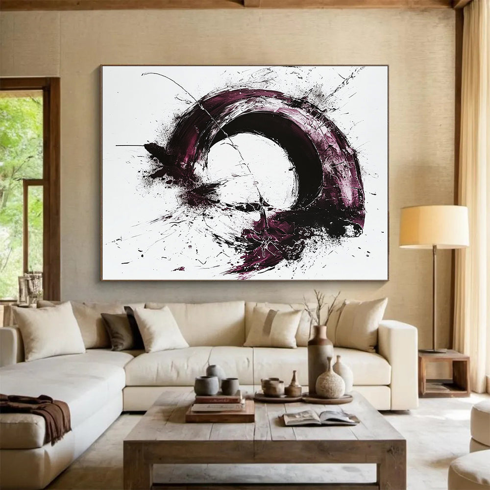 White, Black, Purple with Expressive Swirls "Passionate Motion" Abstract Painting On Canvas HB019